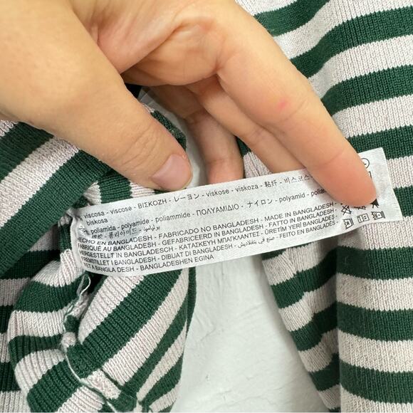 Zara Green & Pink Striped Cropped Long Sleeve Turtleneck Sweater Womens L Ribbed - Picture 6 of 7